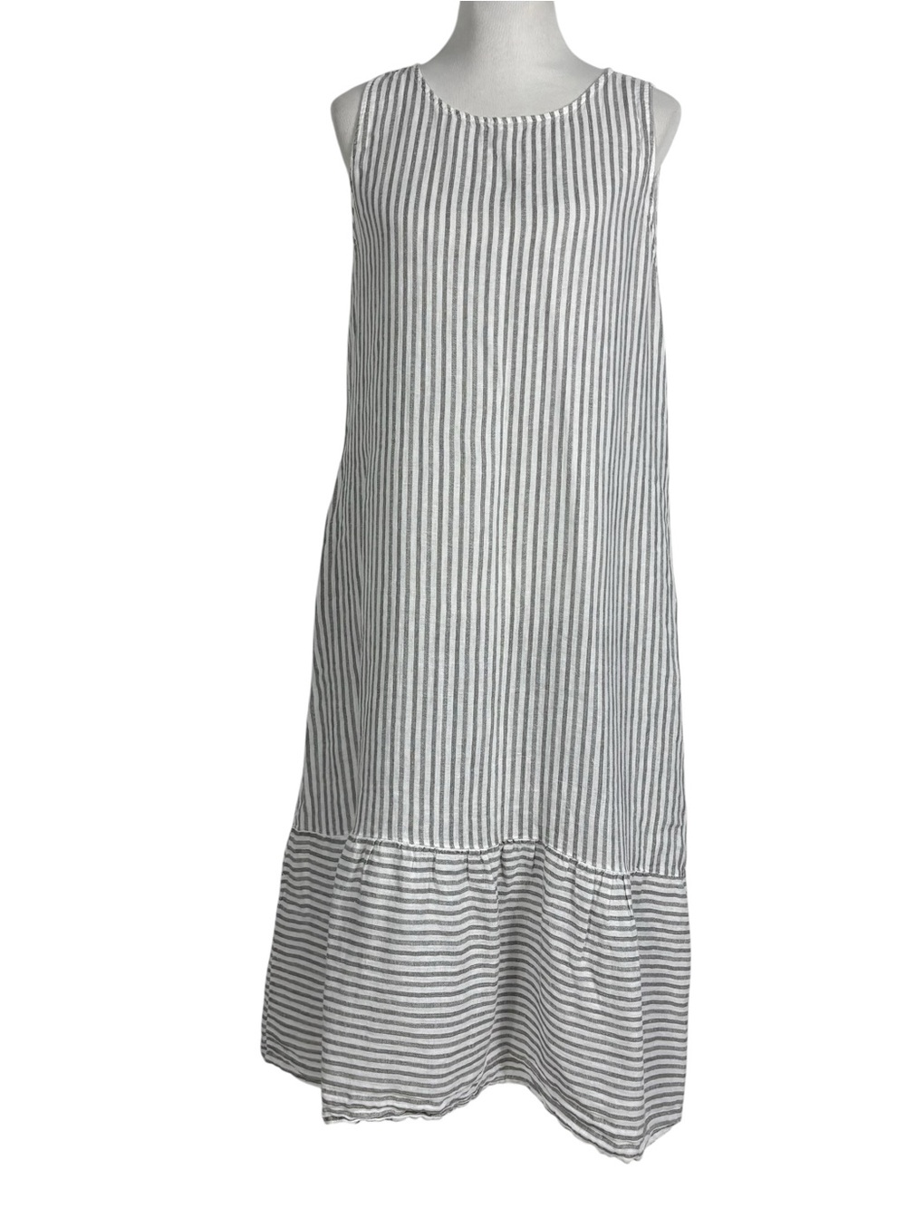 Francesca Bettini Italy Linen Striped Ruffle Hem Midi Dress Pockets Sz XL